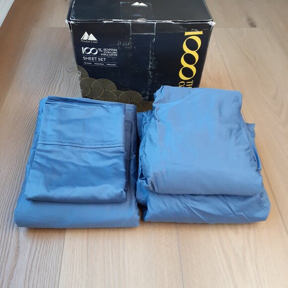 New Mayfair Linen Deep Blue Split King 1000 TC Egyptian Cotton Sheets - Picture 4 of 9